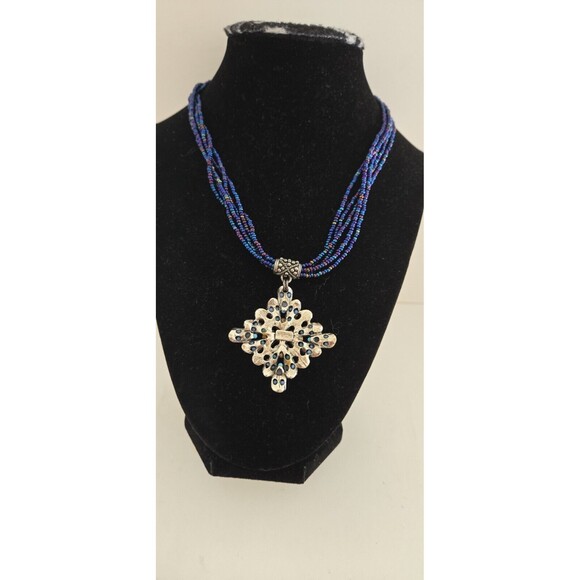 VTG F.A.I.T.H multicolor Rhinestones Pendant Multi Strand Seed Beads Necklace - Picture 8 of 14